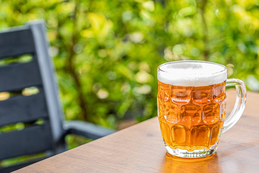 cask beer on a bench